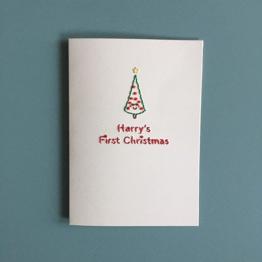 Hand-stitched Personalised Baby's First Christmas Tree Card