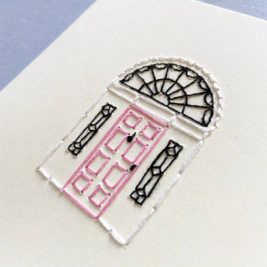 Hand-stitched Irish Pink Georgian Door Card