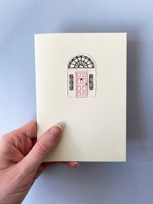 Hand-stitched Irish Pink Georgian Door Card