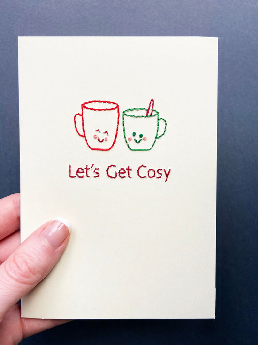 Hand-stitched Festive Couple Mugs Card