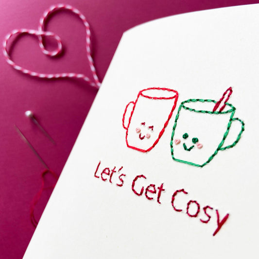 Hand-stitched Festive Couple Mugs Card