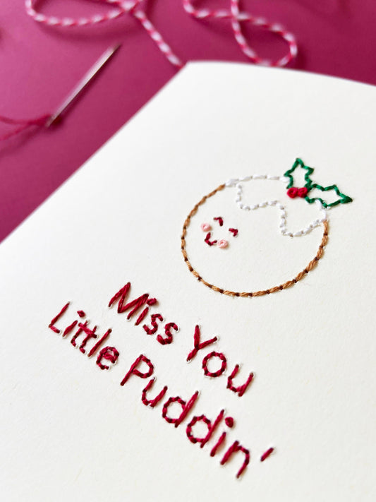 Hand-stitched Miss You Little Puddin' Card