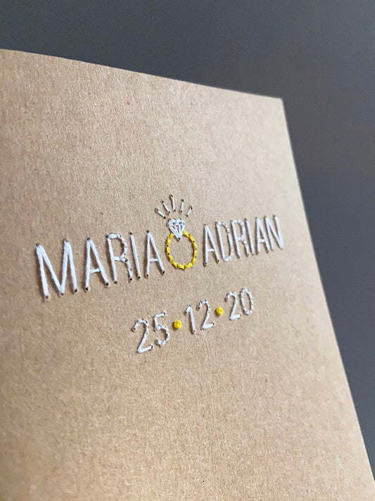 Hand-stitched Personalised Engagement Ring Card