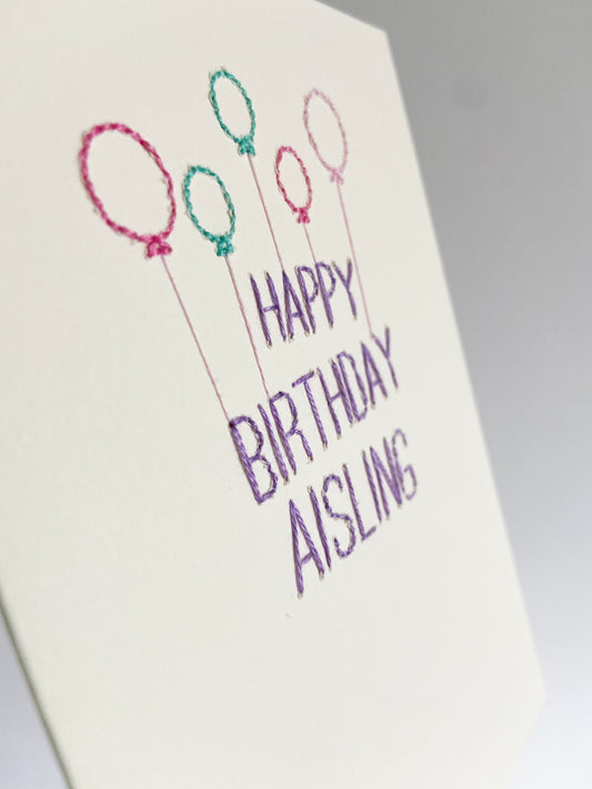 Hand-stitched Personalised Purple Birthday Card