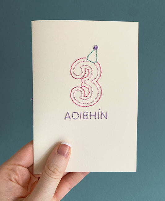 Hand-stitched Personalised Pink Birthday Age Card