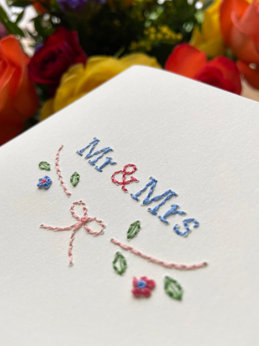 Hand-stitched Floral Mr & Mrs Card