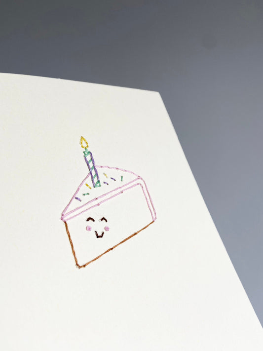 Hand-stitched Birthday Cake Slice Card