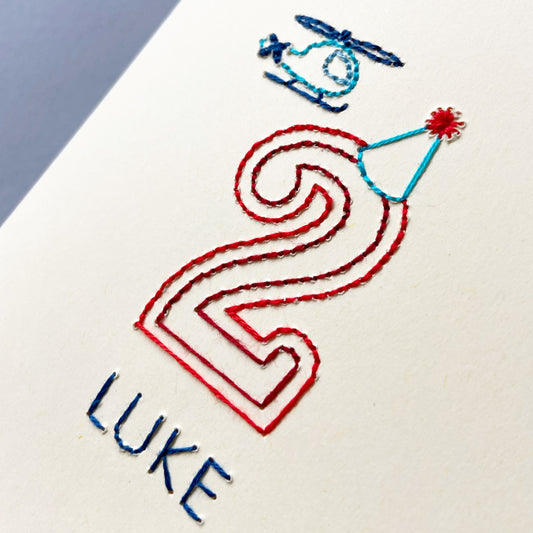 Hand-stitched Personalised Helicopter Birthday Age Card