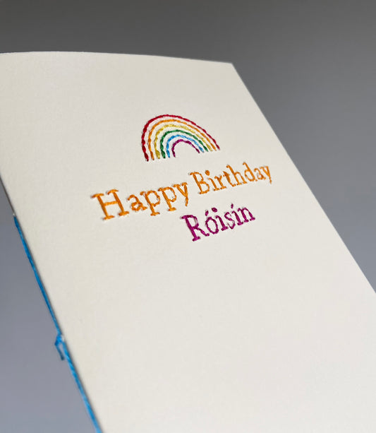 Hand-stitched Personalised Rainbow Birthday Card