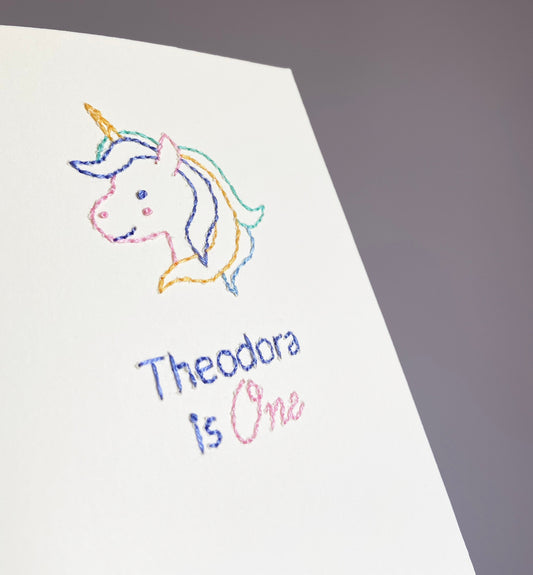 Hand-stitched Personalised Unicorn Birthday Card