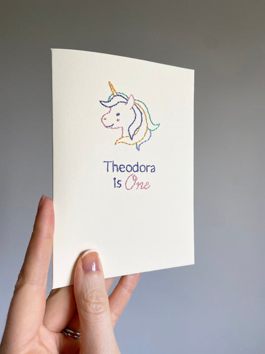 Hand-stitched Personalised Unicorn Birthday Card