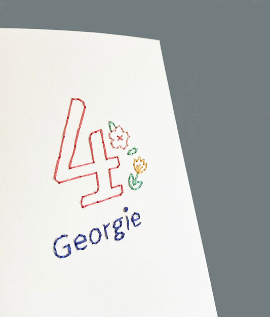 Hand-stitched Personalised Floral Birthday Age Card