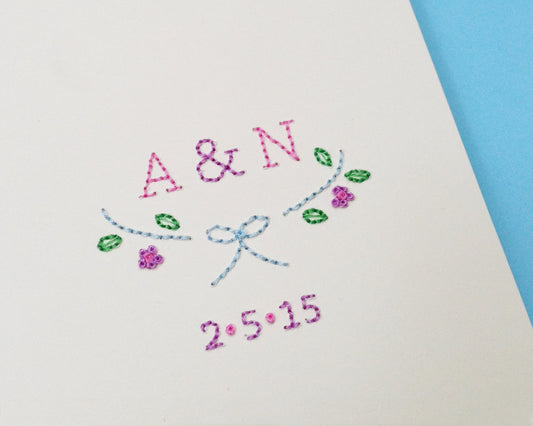 Hand-stitched Personalised Floral Couple Initials Card