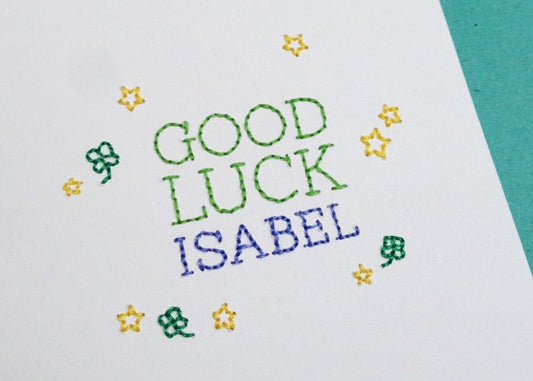 Handstitched Personalised Good Luck Card