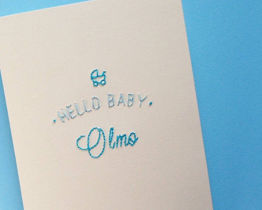 Hand-stitched Personalised Blue 'Hello Baby'