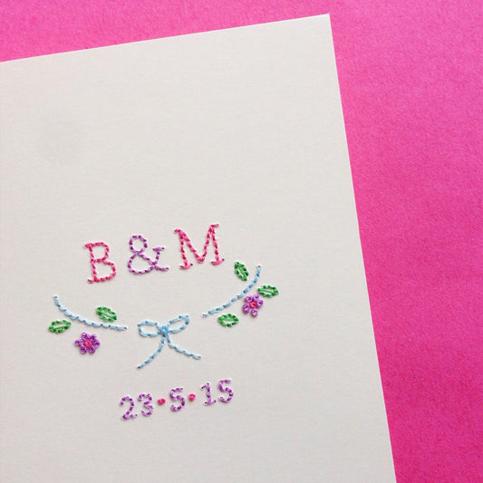 Hand-stitched Personalised Floral Couple Initials Card