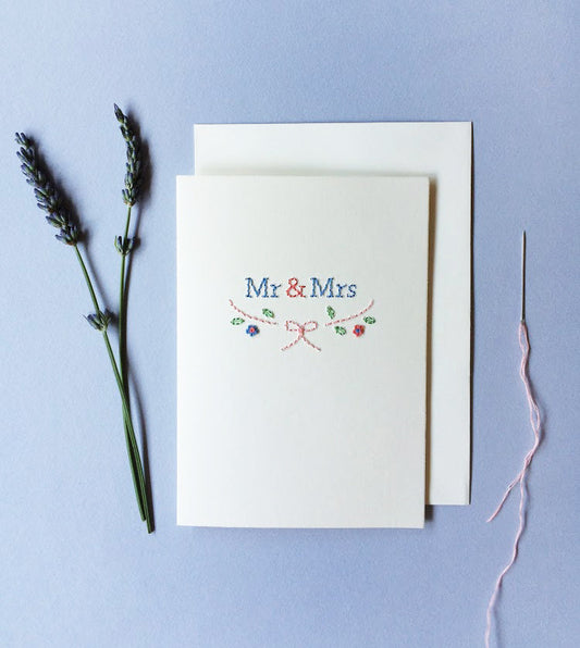 Hand-stitched Floral Mr & Mrs Card
