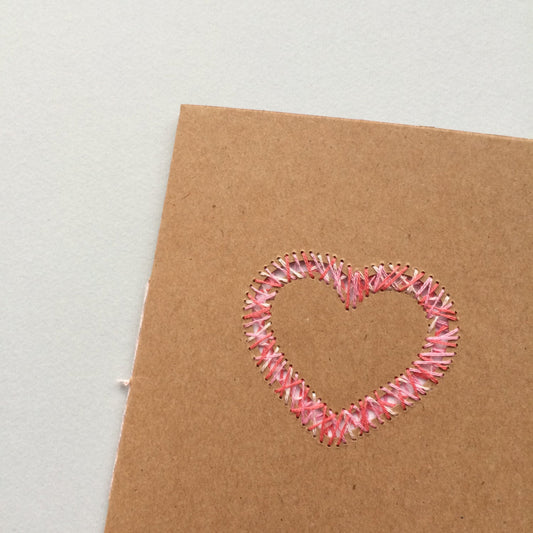 Handstitched Suspended Love Heart in Recycled Card
