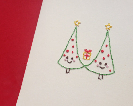 Hand-stitched Christmas Tree Couple with Gift