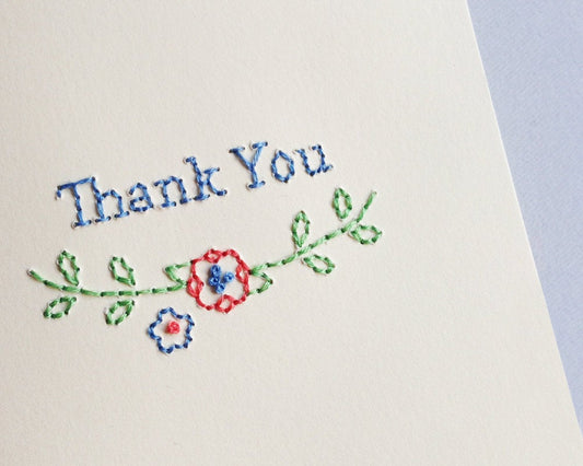 Hand-stitched Floral Thank You Card