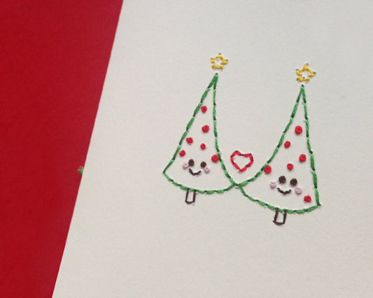 Hand-stitched Christmas Tree Couple with Heart