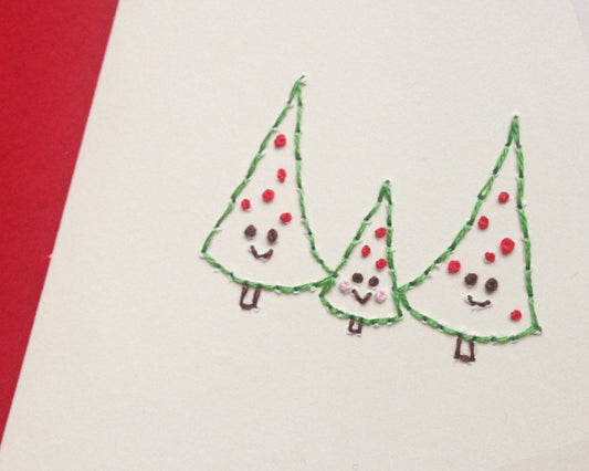 Hand-stitched Christmas Tree Family