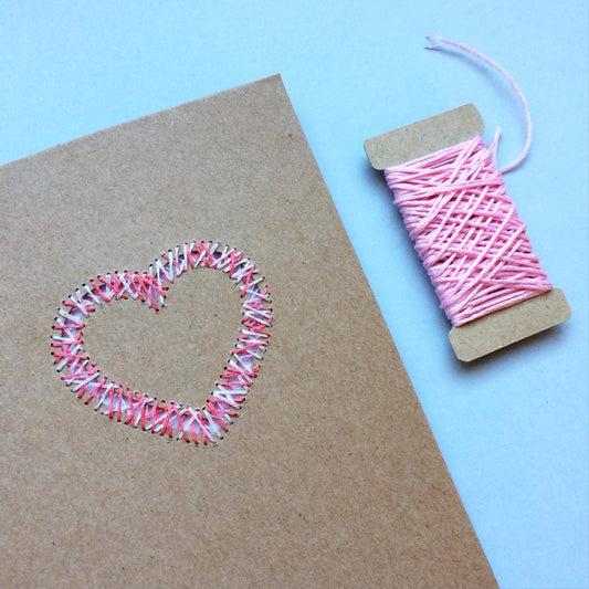 Handstitched Suspended Love Heart in Recycled Card