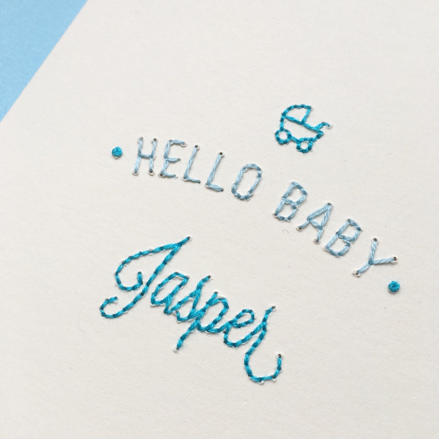 Hand-stitched Personalised Blue 'Hello Baby' – Leaf and Stitch