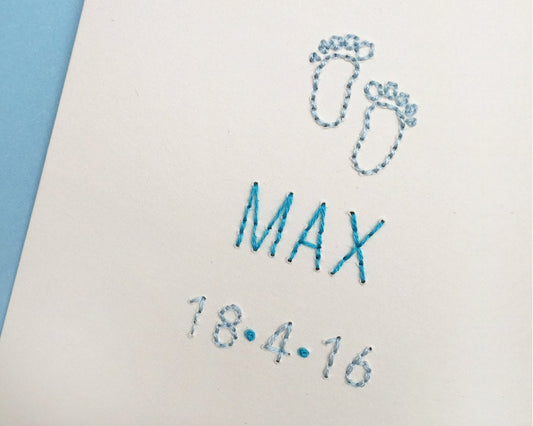 Hand-stitched Baby Name and Date Card